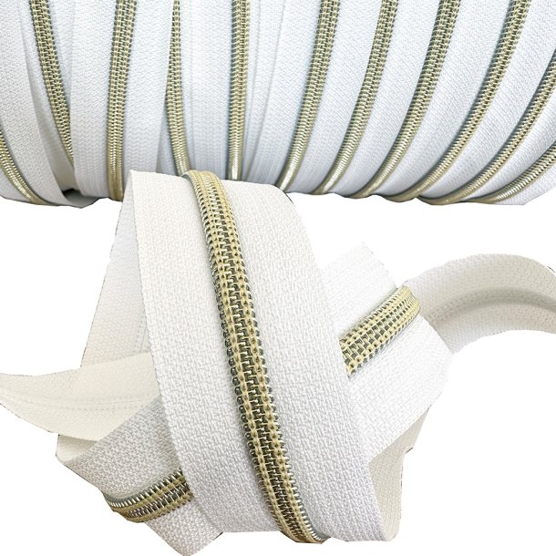 Hvid med guld lynls meterml - 5 meter