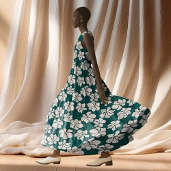 Light &amp; Lush Viscose - Grn med hvide blomster