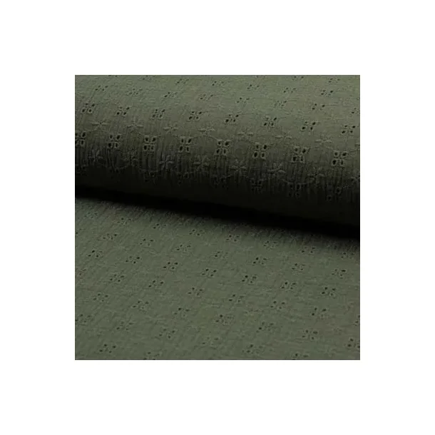 Muslin broderi - Khaki grn