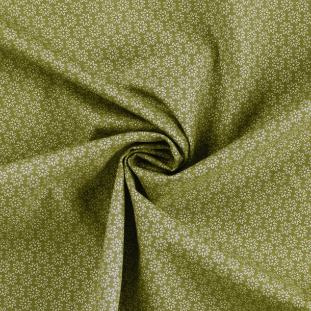 Smblomstret bomuld - Khakigrn