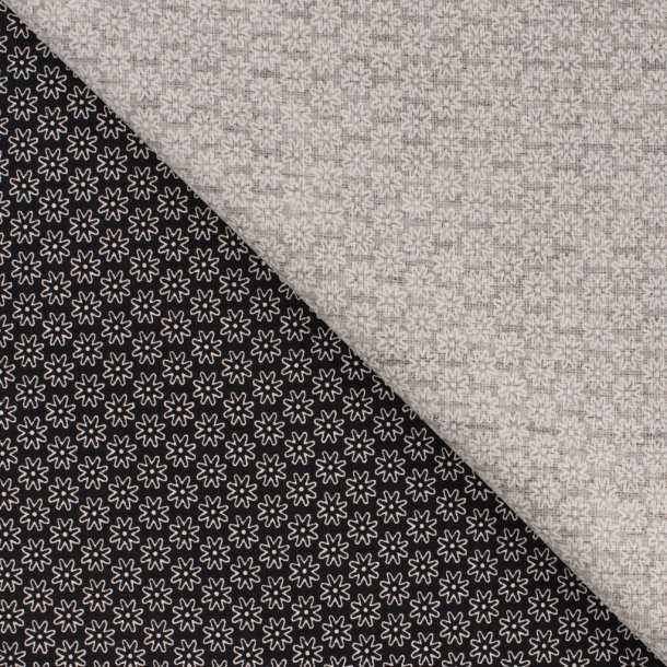 Smblomstret bomuld - Sort/Hvid