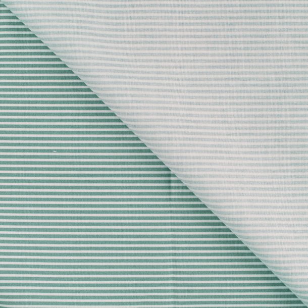 Stribet bomuld - Stvet grn - Hvid 