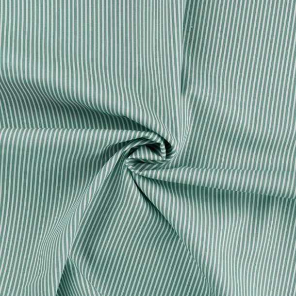 Stribet bomuld - Stvet grn - Hvid 