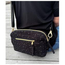 Coco crossbody taske DIY - Sort quilt med guld prikker