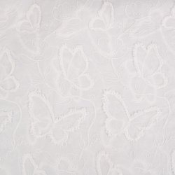 Bomuld med broderede sommerfugle og blomster - off-white