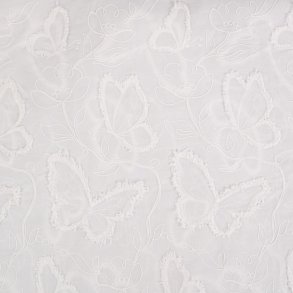 Bomuld med broderede sommerfugle og blomster - off-white