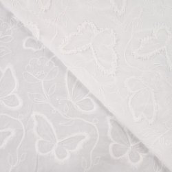 Bomuld med broderede sommerfugle og blomster - off-white
