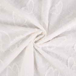 Bomuld med broderede sommerfugle og blomster - off-white