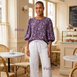 Fastv�vet viscose � bordeaux bund med grafiske blomster