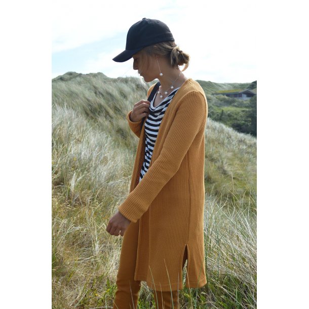 Grov bomulds strik - Okkergul