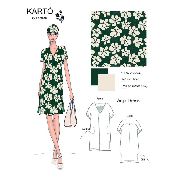 Light &amp; Lush Viscose - Grn med hvide blomster