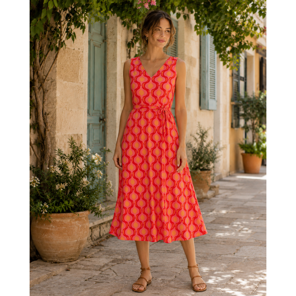 Light &amp; Lush viscose med grafisk retroprint � r�d, pink og orange