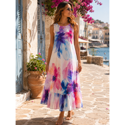 Light &amp; Lush viscose med store akvarelblomster
