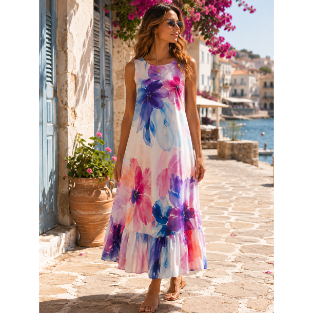 Light &amp; Lush viscose med store akvarelblomster