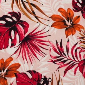 Bomulds satin Palmeblade - Rosa/Rd