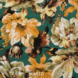 Bomulds satin Blomster - Gr�n