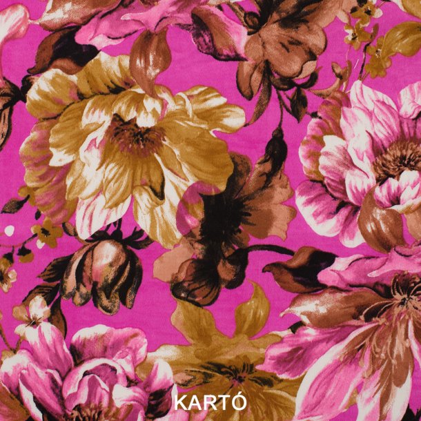 Bomulds satin Blomster - Pink