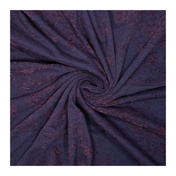 Denim jacquard med chenilleblomster � m�rk bl�/blomme