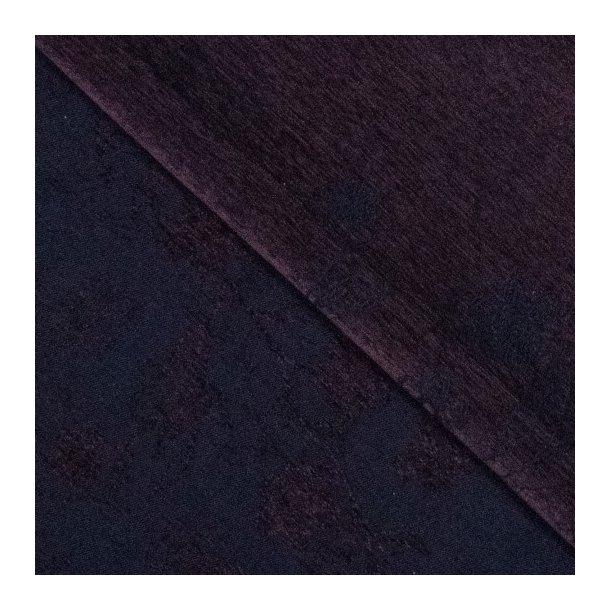 Denim jacquard med chenilleblomster � m�rk bl�/blomme