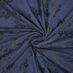 Denim jacquard med chenilleblomster � m�rk bl�/sort