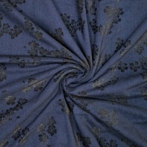 Denim jacquard med chenilleblomster � m�rk bl�/sort