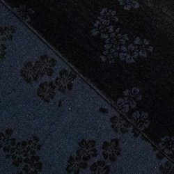 Denim jacquard med chenilleblomster � m�rk bl�/sort
