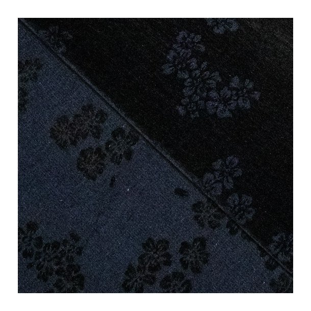 Denim jacquard med chenilleblomster � m�rk bl�/sort