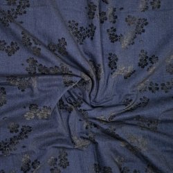 Denim jacquard med chenilleblomster � m�rk bl�/sort