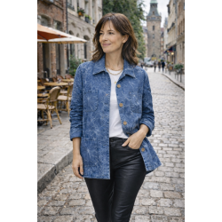 Denim med allover jacquard blomsterm�nster � m�rk bund