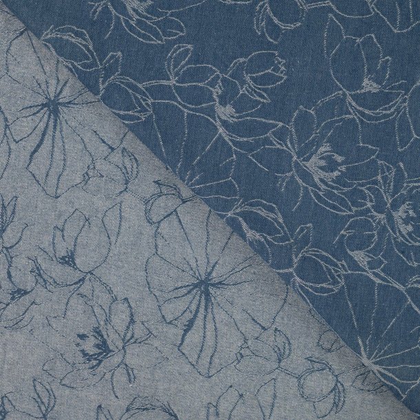 Denim med allover jacquard blomsterm�nster � m�rk bund