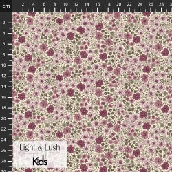 Bomuldspoplin med sm� blomster i rosa og blomme fra Light &amp; Lush