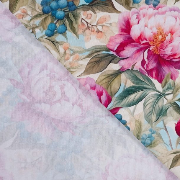 Half Panama bomuld med blomsterprint