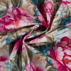 Half Panama bomuld med blomsterprint