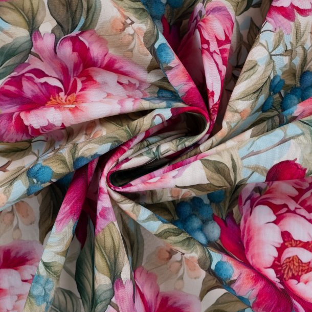 Half Panama bomuld med blomsterprint