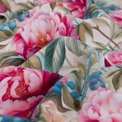 Half Panama bomuld med blomsterprint