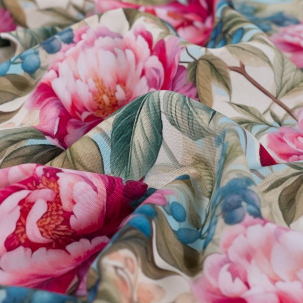 Half Panama bomuld med blomsterprint