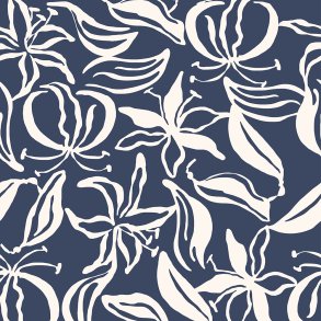 Light & Lush Viscose -  hndtegnet print bl & hvid