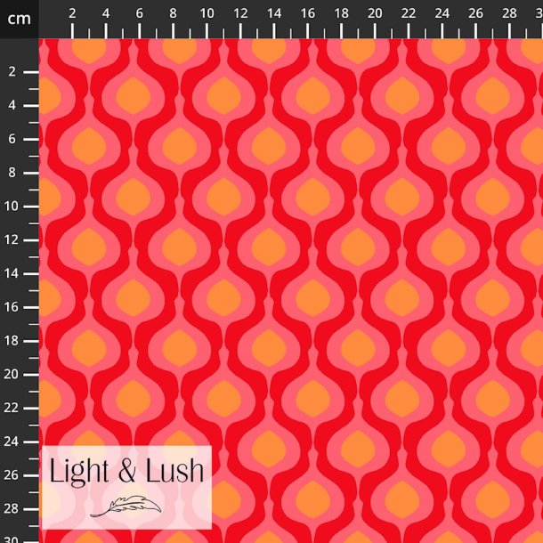 Light &amp; Lush viscose med grafisk retroprint � r�d, pink og orange