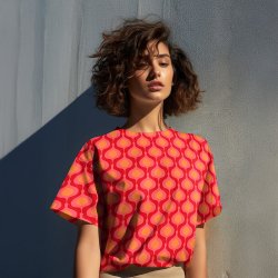 Light &amp; Lush viscose med grafisk retroprint � r�d, pink og orange