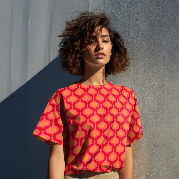 Light &amp; Lush viscose med grafisk retroprint � r�d, pink og orange
