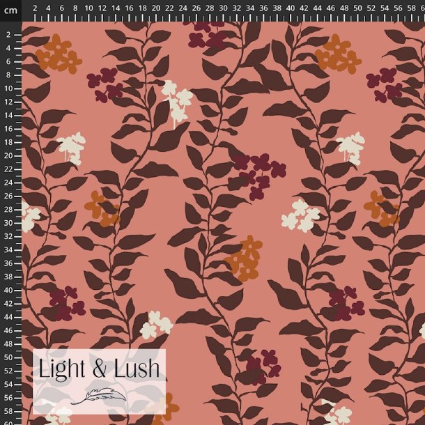 Viscose fra Light &amp; Lush � blomster p� koralfarvet bund