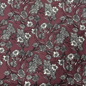 Fastv�vet viscose � bordeaux bund med grafiske blomster