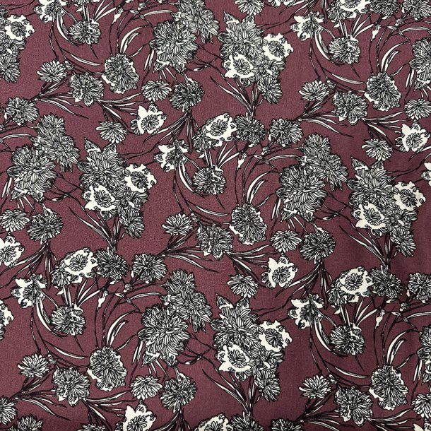 Fastv�vet viscose � bordeaux bund med grafiske blomster