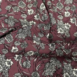 Fastv�vet viscose � bordeaux bund med grafiske blomster