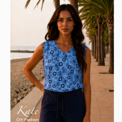 Light &amp; Lush viscose med grafisk print � bl� nuancer