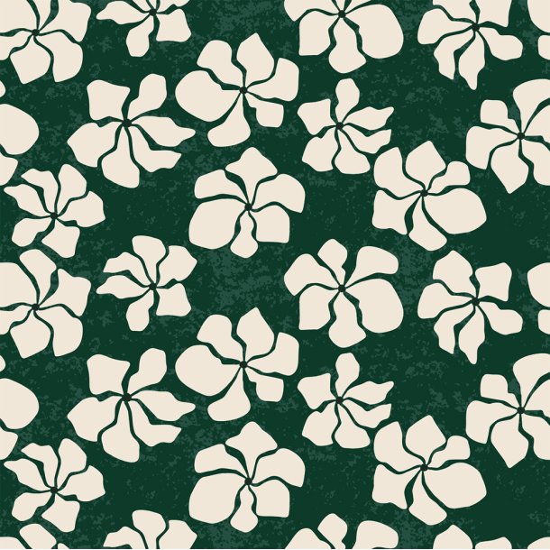 Fastvvet viscose - Grn med hvide blomster