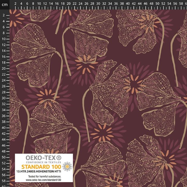 Bomulds Jersey Avalana - Ginkgo p� bordeaux bund