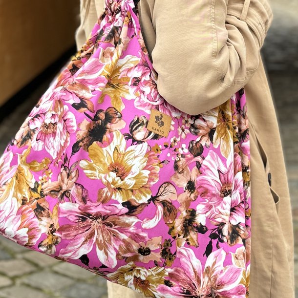 Bomulds satin Blomster - Pink